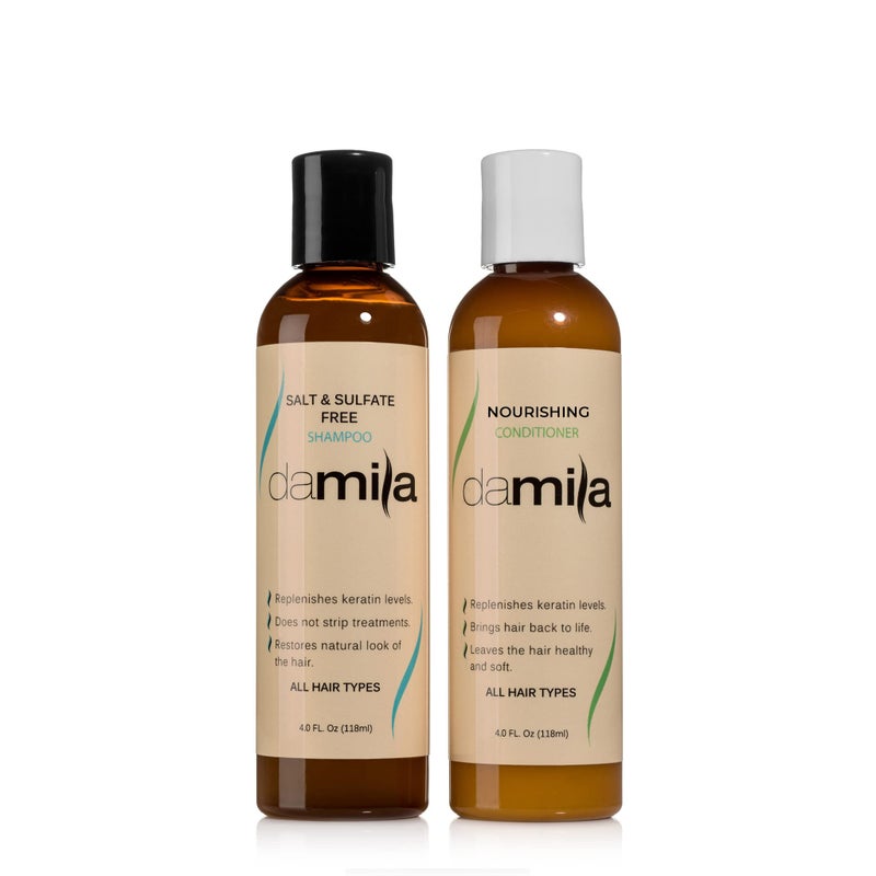 Damila Salt & Sulfate Free Shampoo & Conditioner for Keratin and Color Treated Hair - Professional Keratin Value Pack for Damaged, Frizzy, Curly, Dry & Thin Hair - Shampoo Sin Sal (4.0 Fl Oz) - Image 1